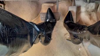 Foot Fetish Paradise - Katherine Failed Cranking Battle On Black Pvc Boots Vs The Chevy Celebrity