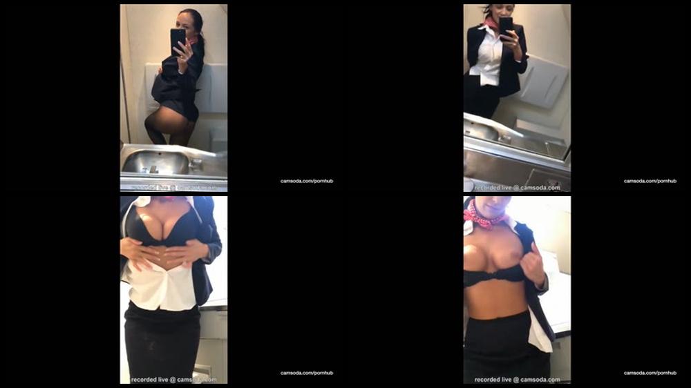 Latina Stewardess Joins The Masturbation Mile High Club In The Lavatory