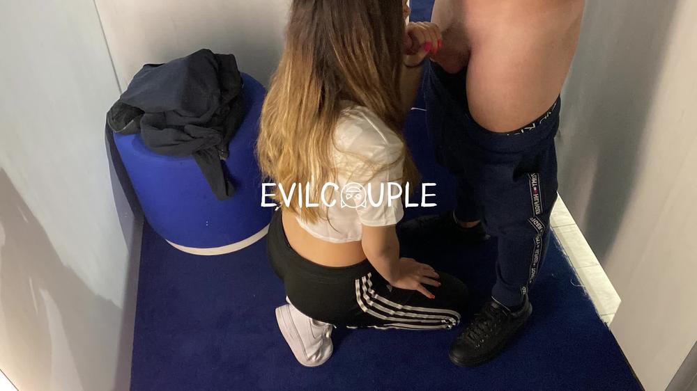 Public Changing Room blowjob with huge cumshot all over Store Clothes