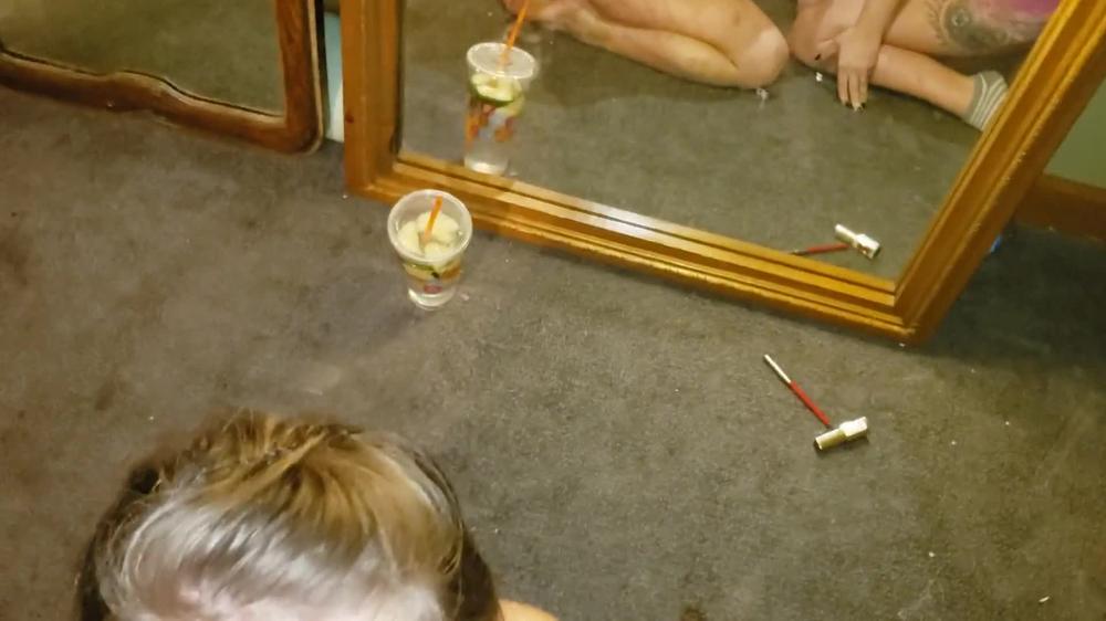 Two desperate sluts suck my dick with lipstick