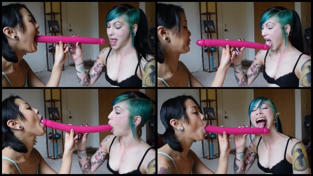 Cattie Messy Gagging Double Dildo Blowjob