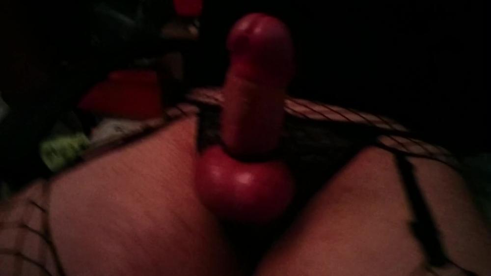 Playing With My Big Red Hot Harnessed Cock In Fishnets