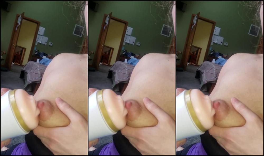 Playing with lactating nipples and tongue fucking a pocket pussy
