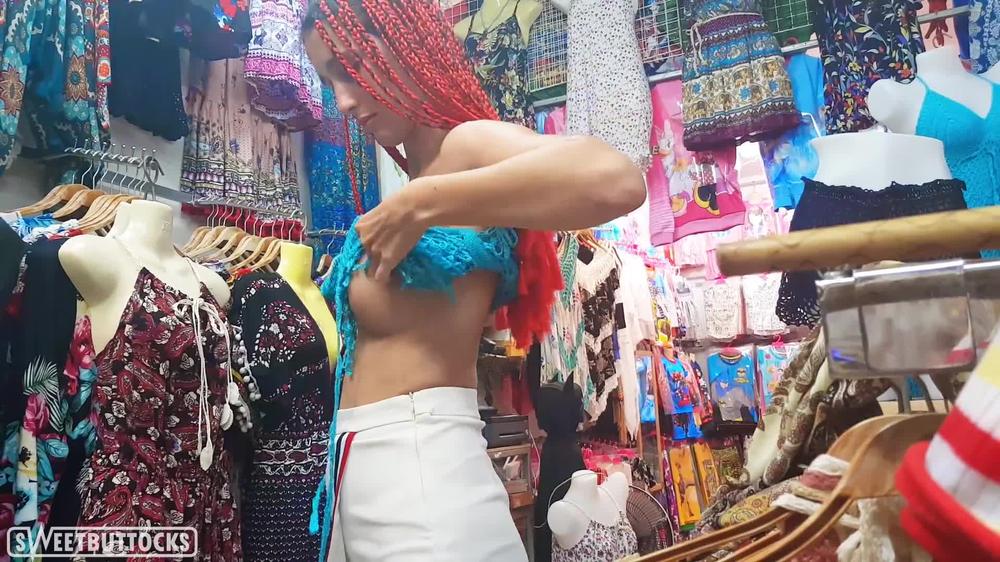 Sexy Girl Publicly Trying on Lingerie in a Store