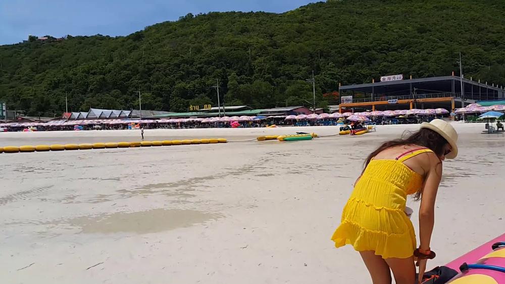 UP Yellow DRESS r NO PANTIES on Public Tropical Beach