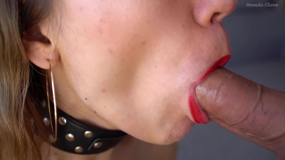 Red Lipstick Close Up Blowjob With Mouth Fuck, She Swallow Cum, Amateur 4K