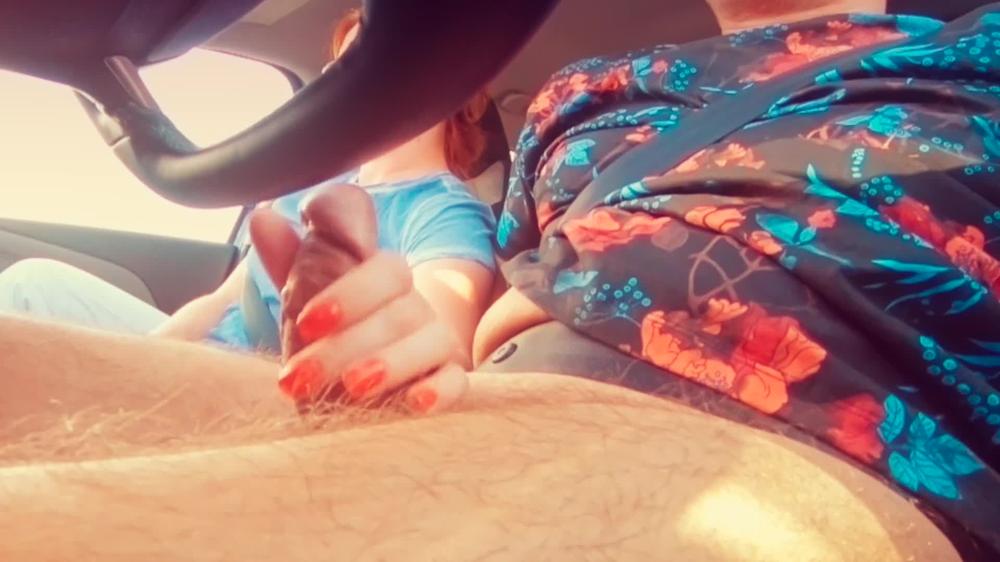 I helped my Driver Relax on a Long RoadTrip | Redhead Car Handjob Cumshot