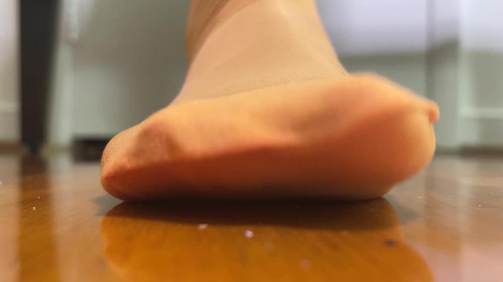 Mistress Wearing Orange Nylon Socks