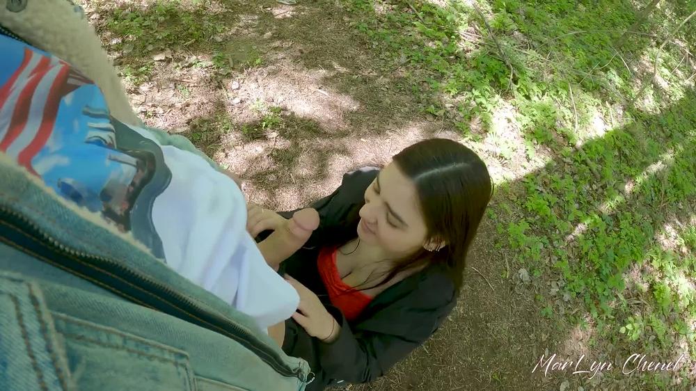 Beautiful Babe Gives Quick Blowjob in The Woods - MarLyn Chenel