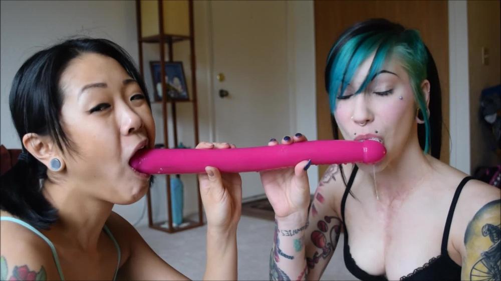 074 - Messy Gagging Double Dildo Blowjob