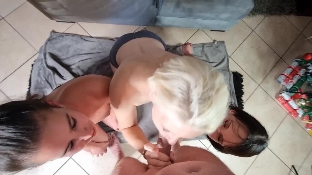Three hot sluts sucking dick | cock vultures | face spitting | slapping