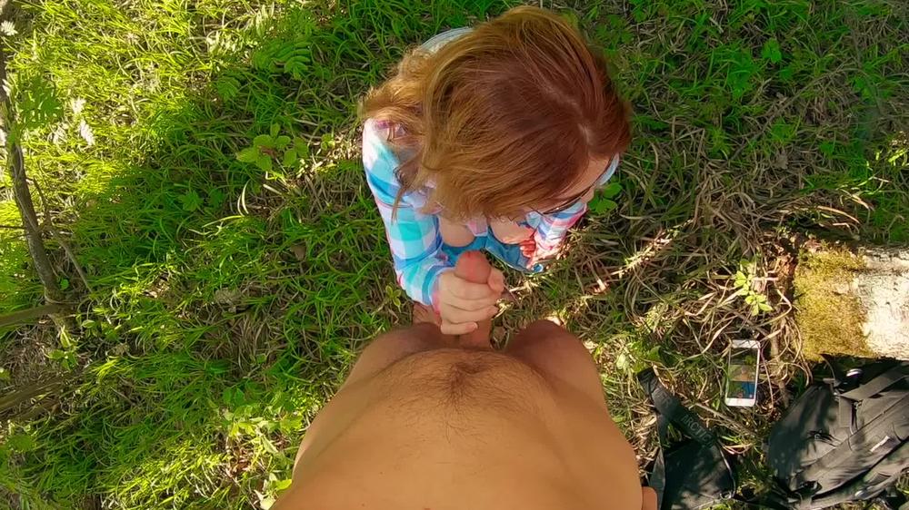 Cum on Ginger Glasses and Hair | Outdoor Blowjob of Young Redhead Girl