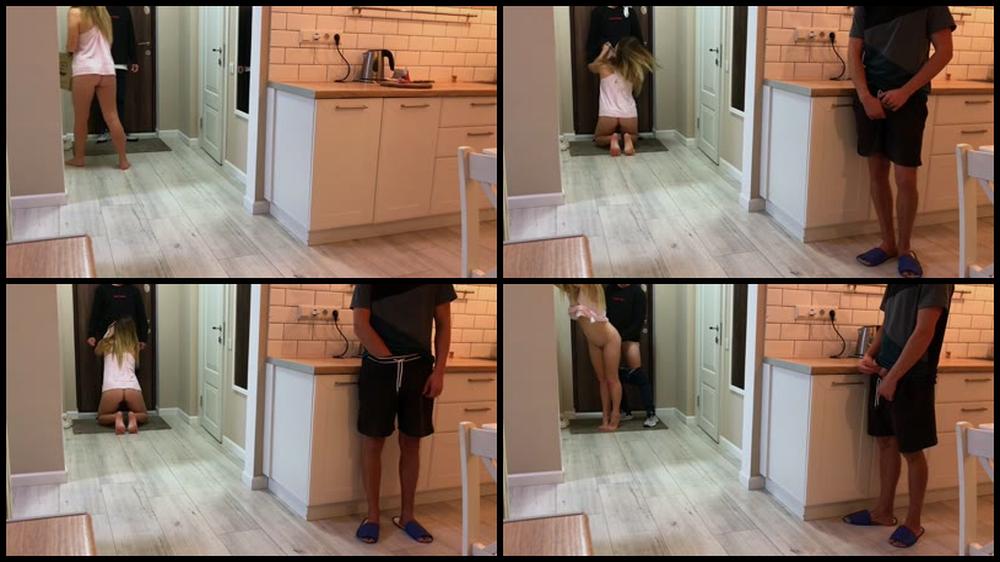 Delivery Man Cum On Tits While My Husband Watching