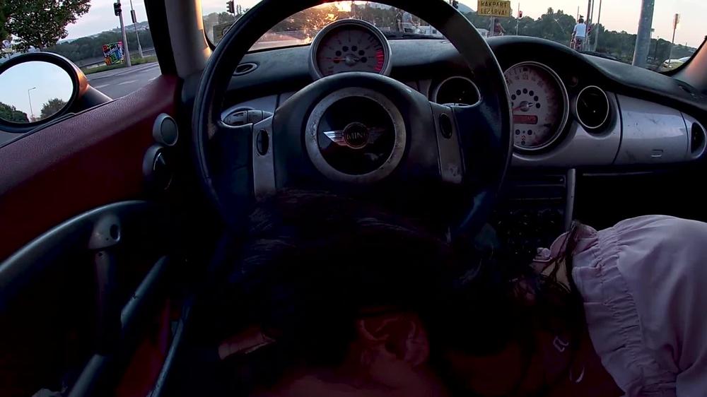 Threesome Sex In The Car While Driving Through The City Streets