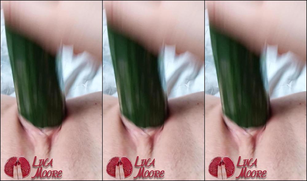 Girl masturbating with big cucumber. Lina Moore