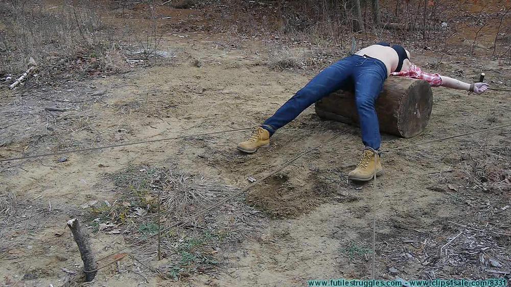 Staked Out Spread Eagle Back Breacker In The Cold For The Firewood Thief 1
