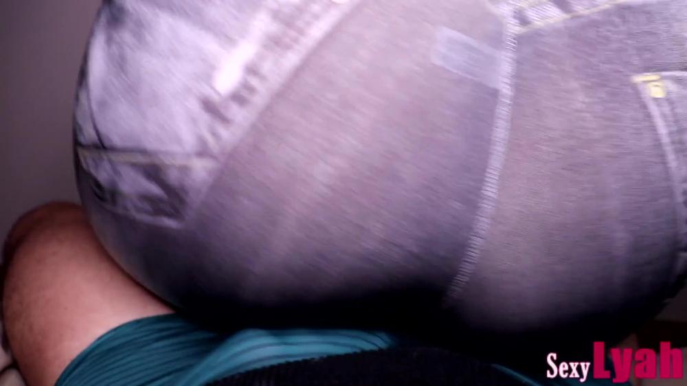 Lap Dance and Assjob in Fake Jeans Leggings ending with Cumshot onto Ass