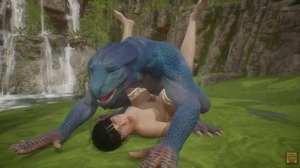 Wild Life Cute Asian Girl With Lizardman