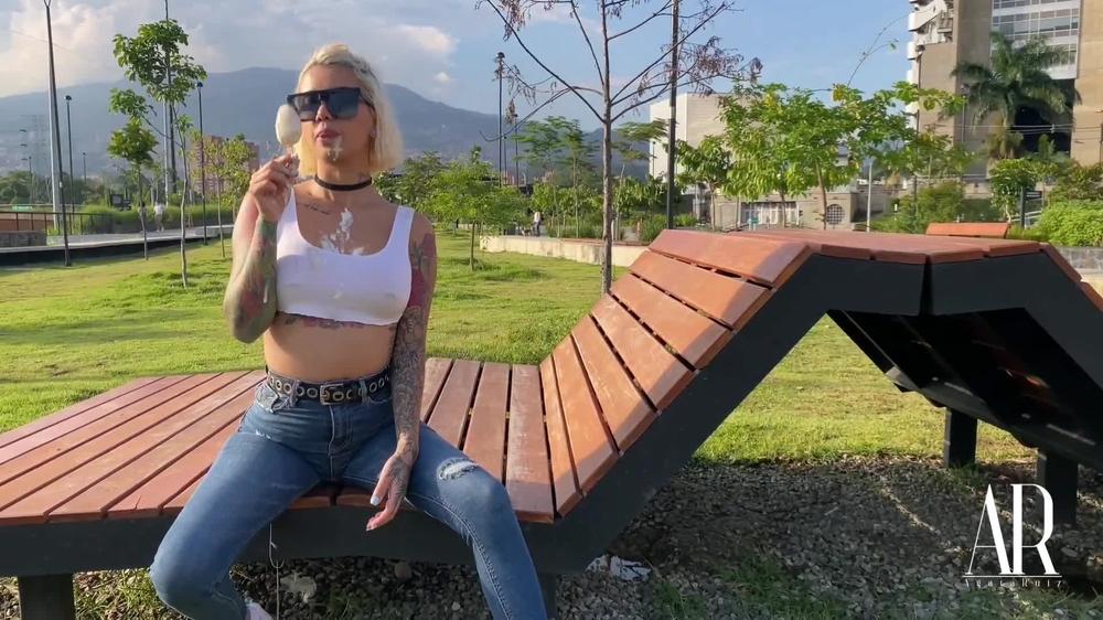 SLOPPY AGATA IN A PUBLIC PARK IN MEDELLIN - Wet T-Shirt show at the end