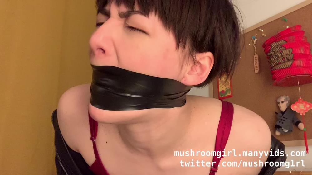 Mushroomgirl Asian Girl Wrap Gagged In Leather Jacket Manyvids