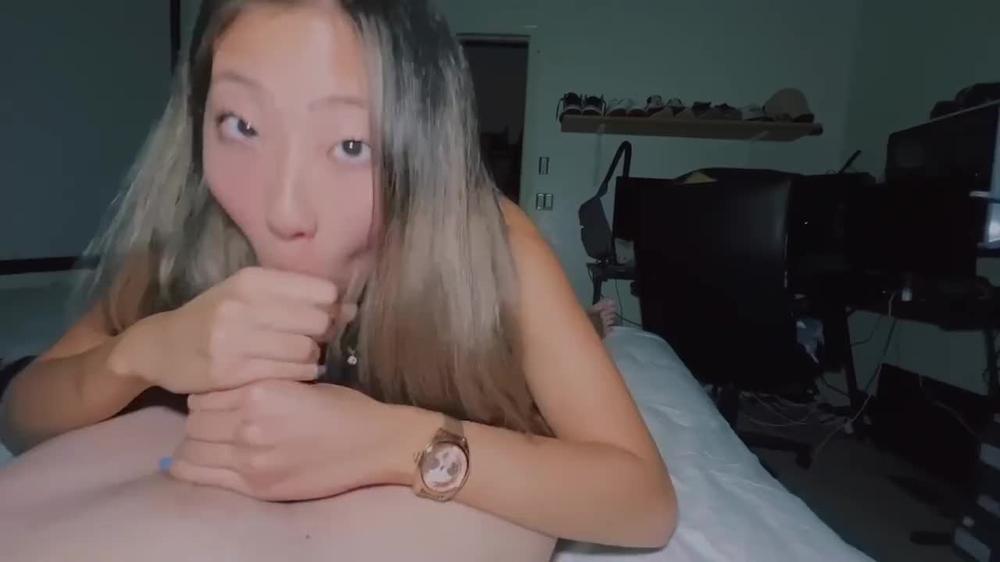 Asian teen gives me a late night blowjob!
