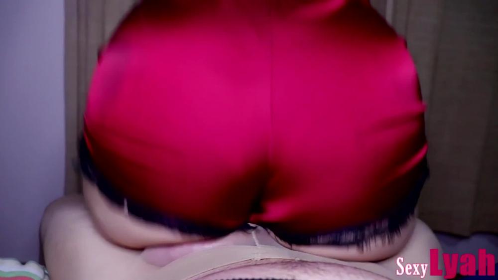 Hot Lap dance in Satin shorts ends with Guy Cumming through Sheer Pantyhose