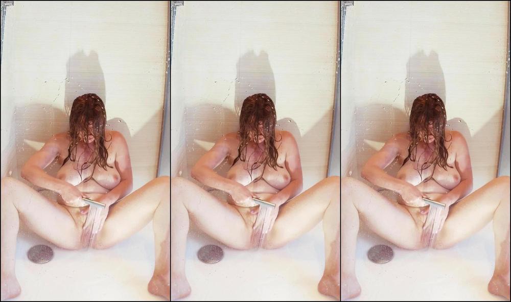 Natural Amateur Big Tits Curvy Pale Redhead MILF Taking Shower and Having Intense Orgasm. GINGER ALE