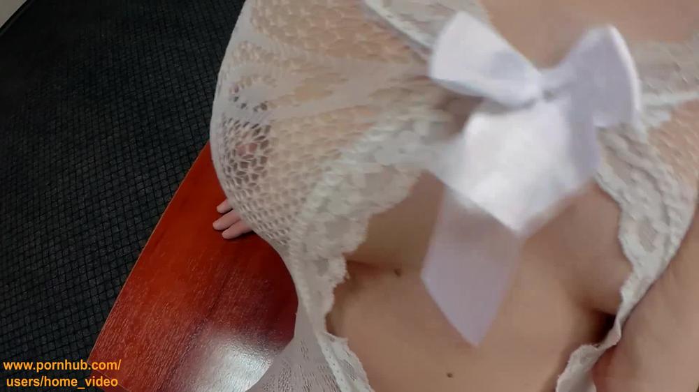 Amateur couple fucks on the table but first she masturbate pussy POV