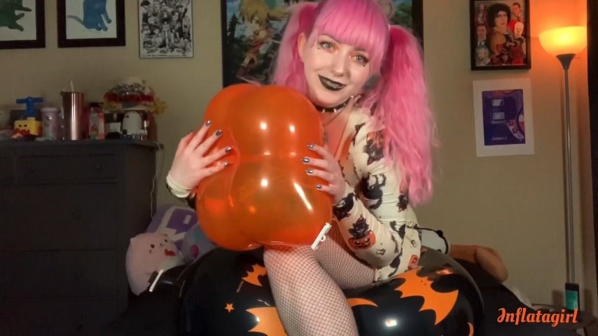 Inflatagirl Having Squeaky Halloween Balloon Fun