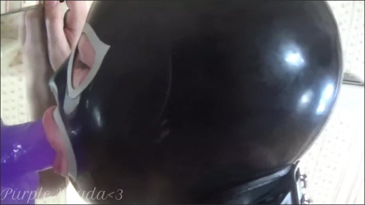 Purple Vayda Latex Hood Dildo Throat Fuck Purple Vayda Does Some Throat Fuck Training