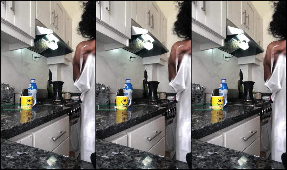 Hot Ebony making Coffee Sex In her kitchen- She needs Milk!