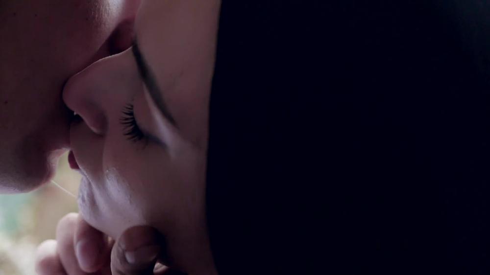 Hot kissing with sexy girl in leather jacket