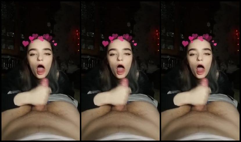 Fucked stepsister in mouth, she loves to play with my cum ❤