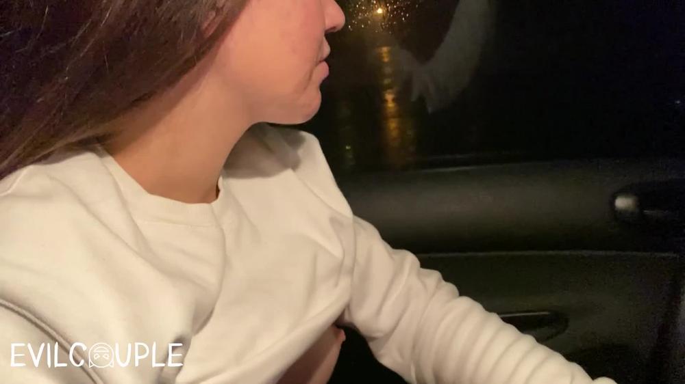 CUM on my face while driving and licking it with my huge Tongue (after Blowjob)