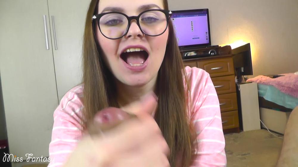 Blowjob and handjob from cutie in glasses a lot of sperm