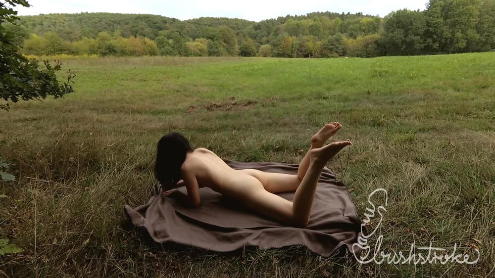 Humping my picnic blanket in a field close to a trail