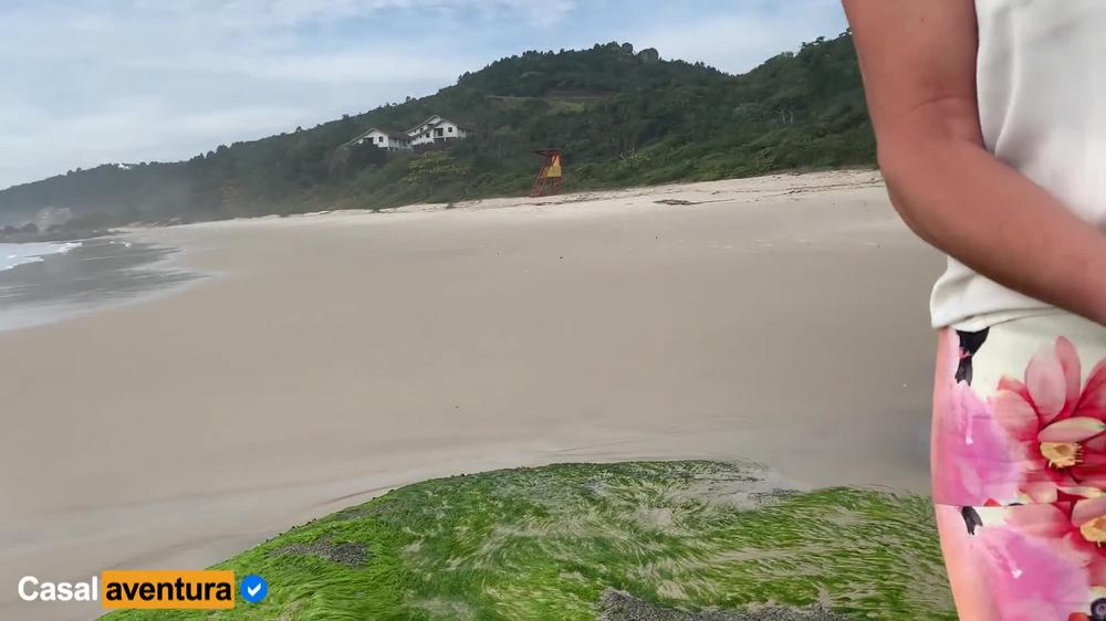 Handjob on the beach, some guys near - Real amateur