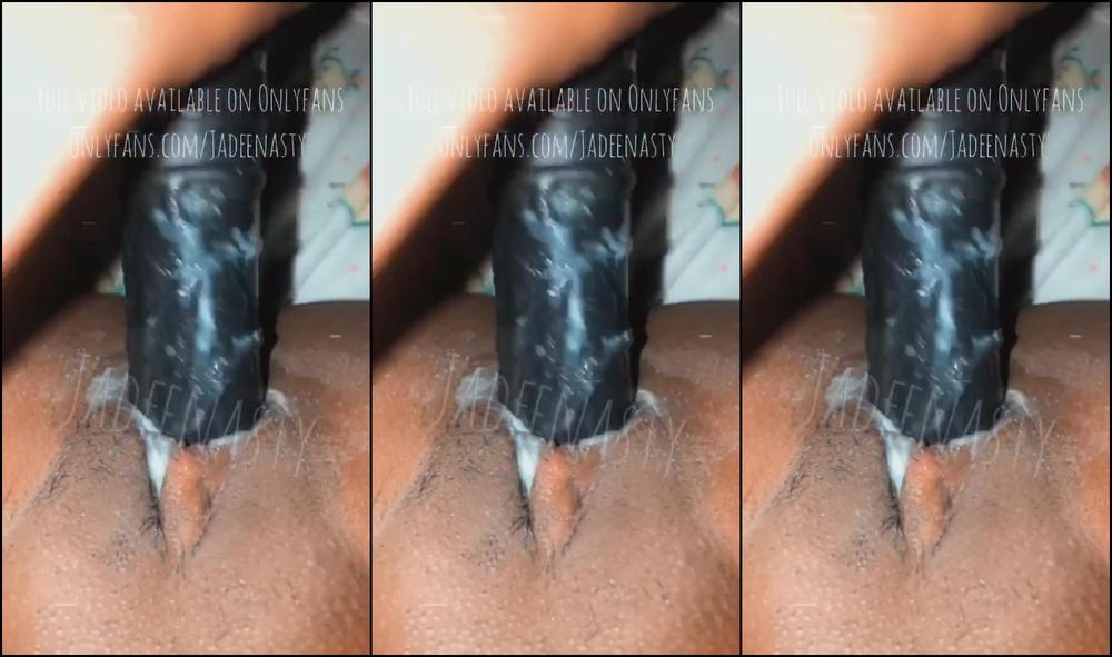 Ebony Creams On Big Black Dildo
