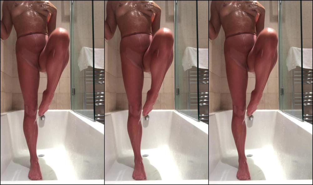 Bootyful Nylon Queen Showering In Pantyhose