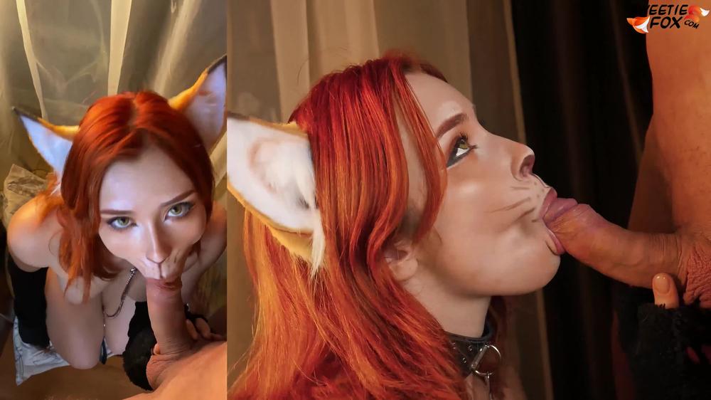 Sexy Fox Dildo Play and Swallows Huge Cock - Facial