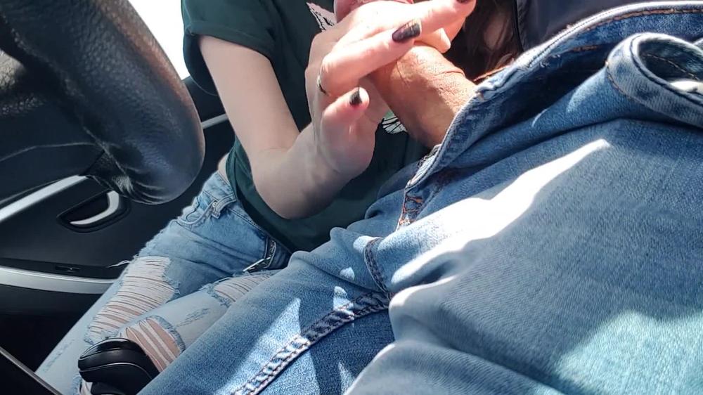 Blowjob in the car in the supermarket Parking lot
