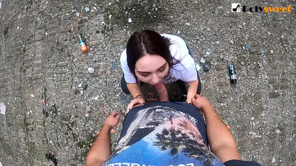 Naughty girl gave a little blowjob and wanted sex (graffiti)