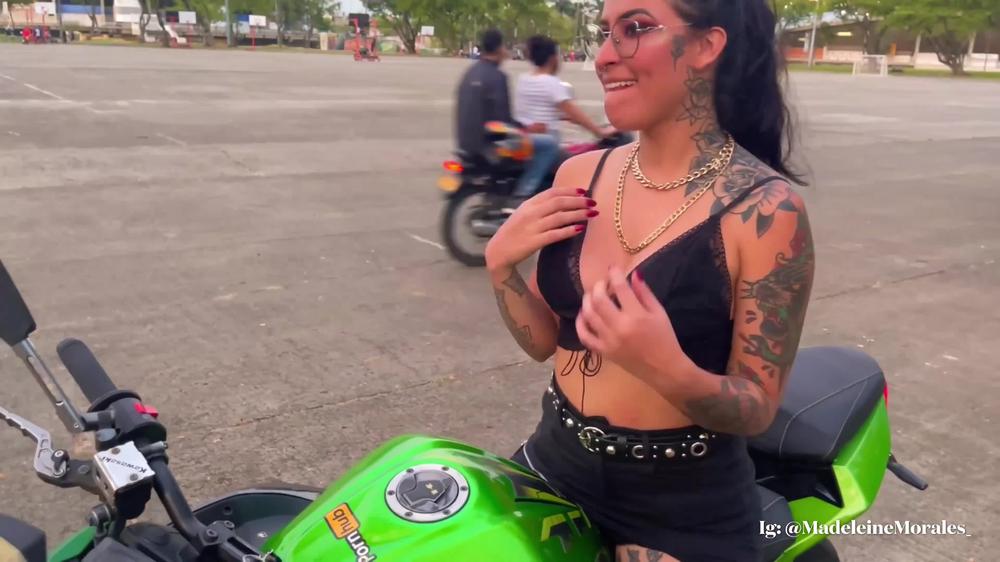 I learn to drive a motorcycle while my teacher controls my lush until I cum