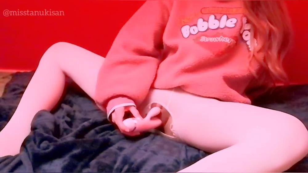 Amateur skinny girl masturbs after school pink bunny vibrator in white socks shaking orgasm kawaii