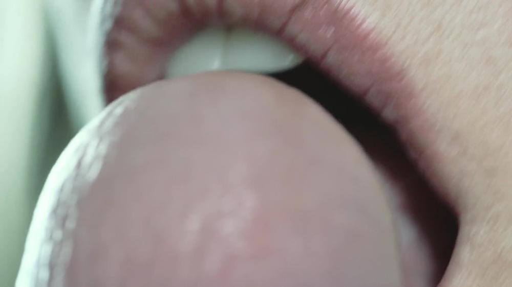 Close up sensual tongue blowjob