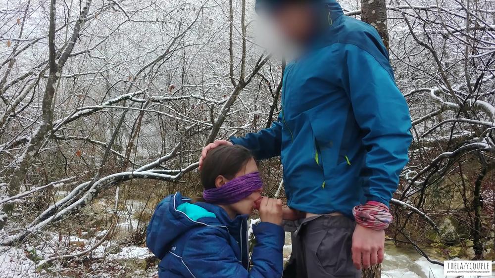 Public Blowjob And Cum Swallow Near The Mountain River