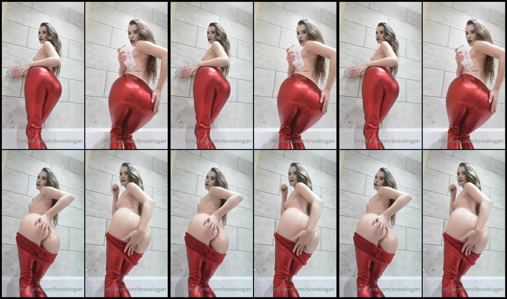 Brooklogan 14 07 2020 530719811 Oiling Up My Sexy Ass In Red Shiny Leggings And Wanting You To Jerk Off To Me