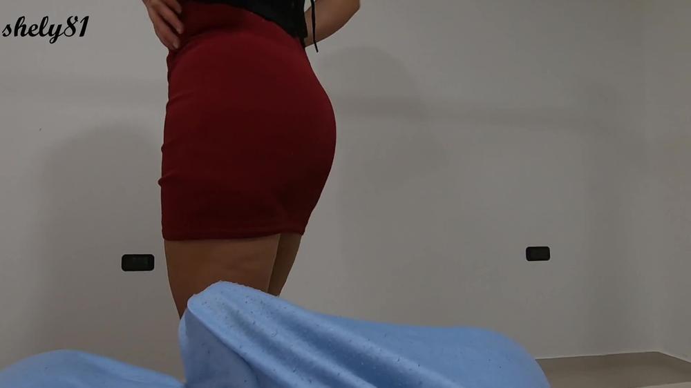 curvy Step Mom tries on miniskirts in front of Step Son to tease him