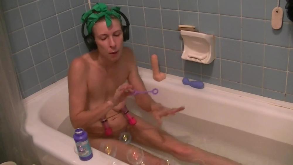 Headphones, bath, smoking, bubbles, nipple suckers, and masturbating