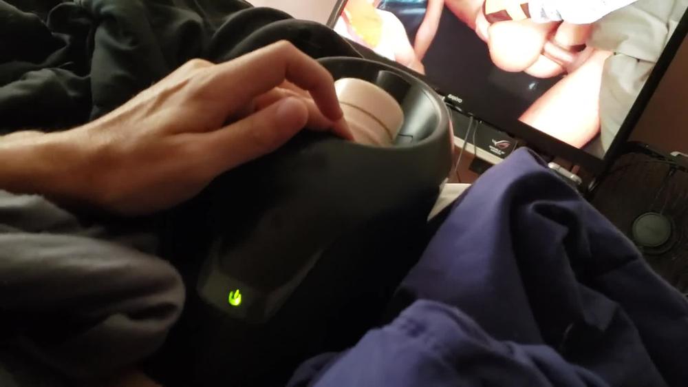 Edging Watching Porn in Bed With Fleshlight Launch Fuck Moaning Cumshot